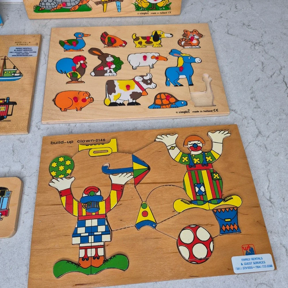 Fisher-Price Simplex‎ Vintage Wooden Peg Puzzle Lot of 6 Thomas Animals Kids